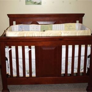 Pottery Barn Kids White Crib Bed Skirt w Sheep and Bunnies Yellow gingham trim